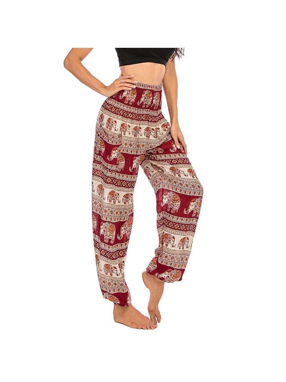 Angkor Burgundy Elephant Pants Flowy Boho Pants Size Small